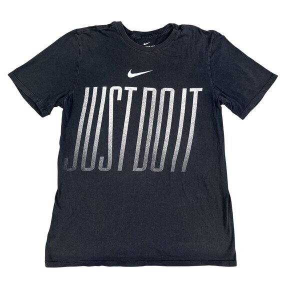 Nike Tee Athletic Cut Black Just Do It T-Shirt Sz Medium - Picture 1 of 3